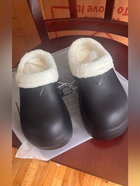 Cozy Black Faux-Fur Lined Slip-On Clogs